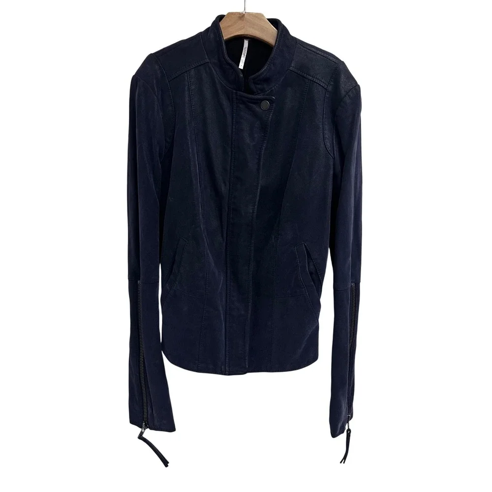 Free People boho‎ Distressed Moto Jacket Faux Leather Zippers indie 2016 grunge